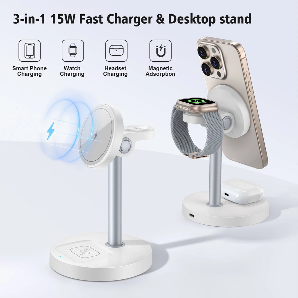 ⚡📱⌚ 3-in-1 Magnetic Wireless Charger | Fast Charging for iPhone, Apple Watch & AirPods 🔋✨