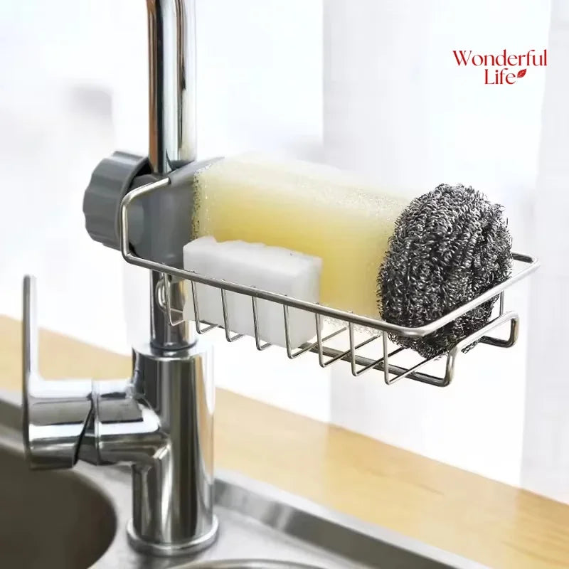 Space-Saving Stainless Steel Kitchen Sink Organizer | Soap Drainer, Towel Holder & Faucet Storage Rack